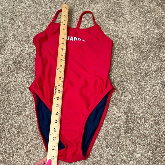 Life Guard swimsuit one piece red GUARD open round back S LG red/white Bay Watch - Picture 6 of 7